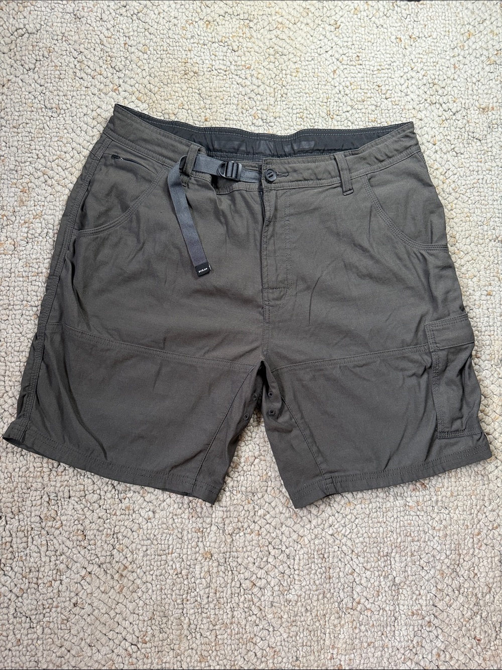 Prana Olive Cargo Shorts with Integrated Webbing Belt